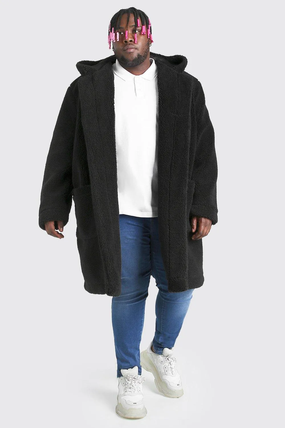 Plus Size Borg Hooded Duffle Coat