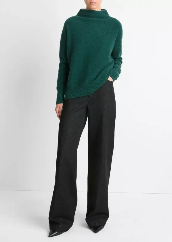 Plush Cashmere Funnel Neck Sweater - Heather Jade Lake