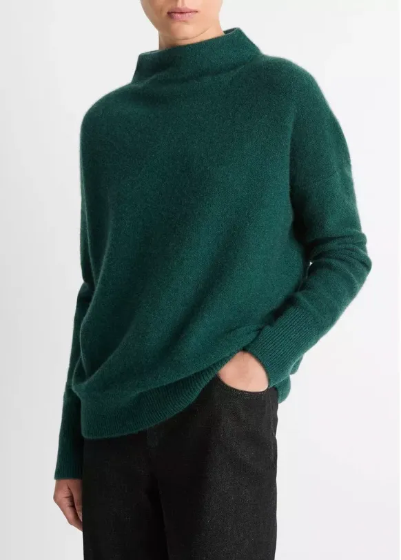 Plush Cashmere Funnel Neck Sweater - Heather Jade Lake