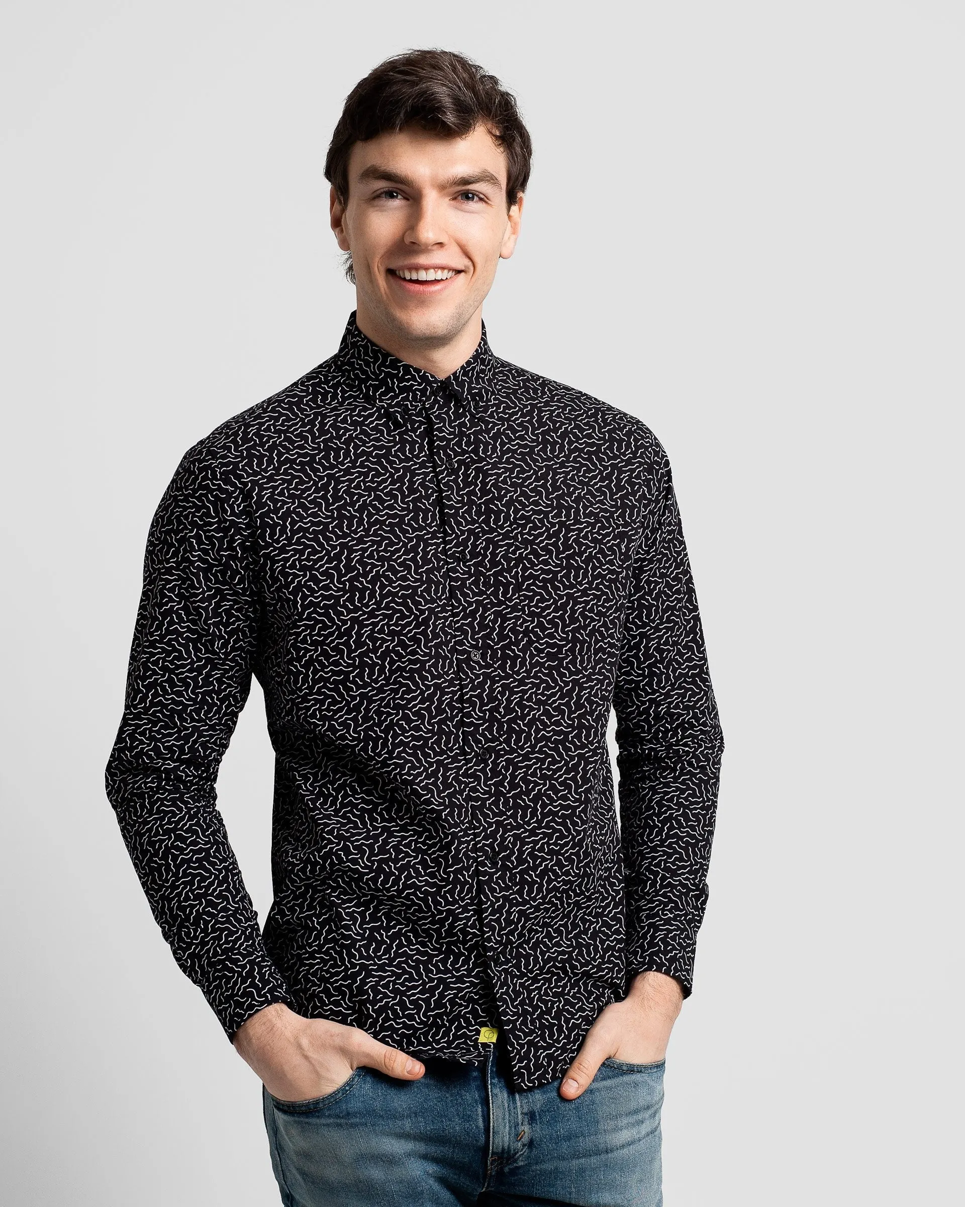 Poplin & Co. Squiggles Printed Shirt in Black