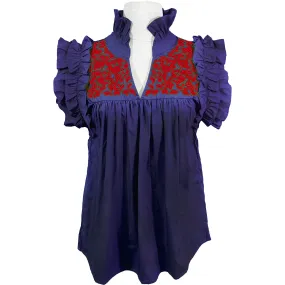 PRE-ORDER: Royal Blue + Red Hummingbird Blouse (early August ship date)