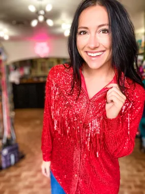 Red Hot Sequin Fringe Top