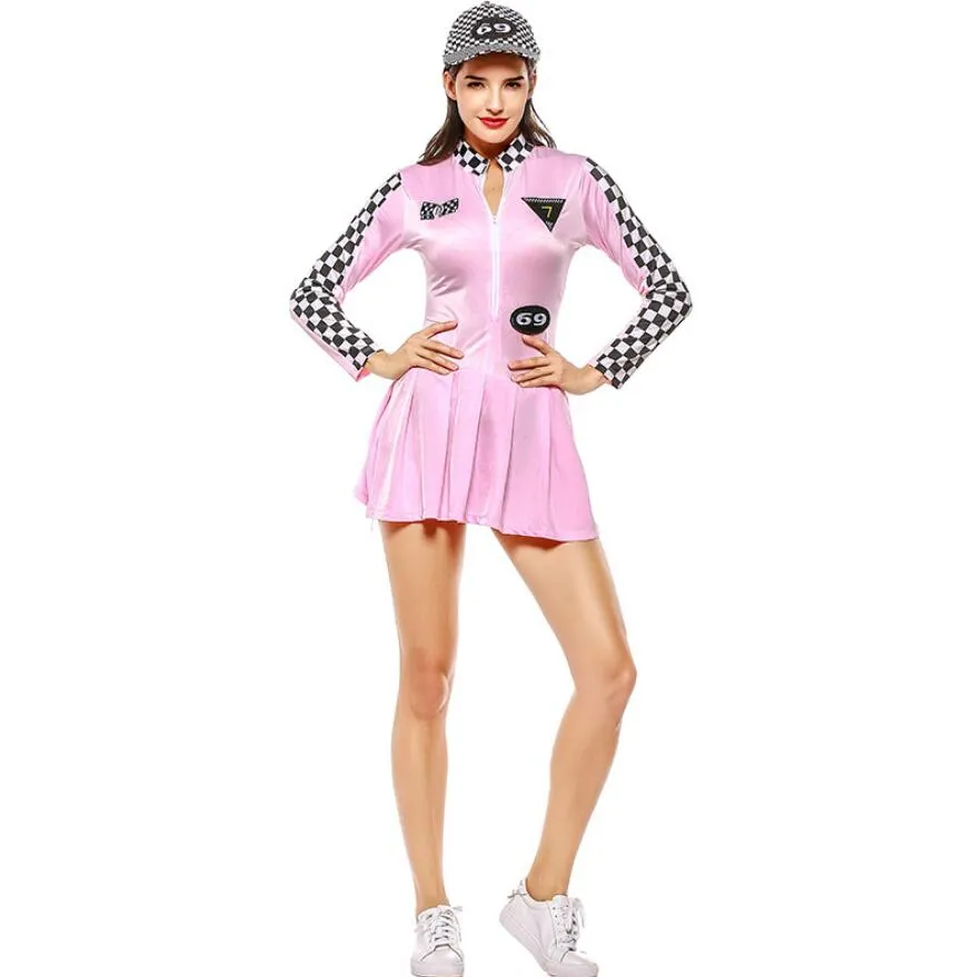 Red Pink Cool Sexy Lattice Racer Costume Racing Driver School Sports Women Clothing Set