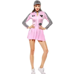 Red Pink Cool Sexy Lattice Racer Costume Racing Driver School Sports Women Clothing Set