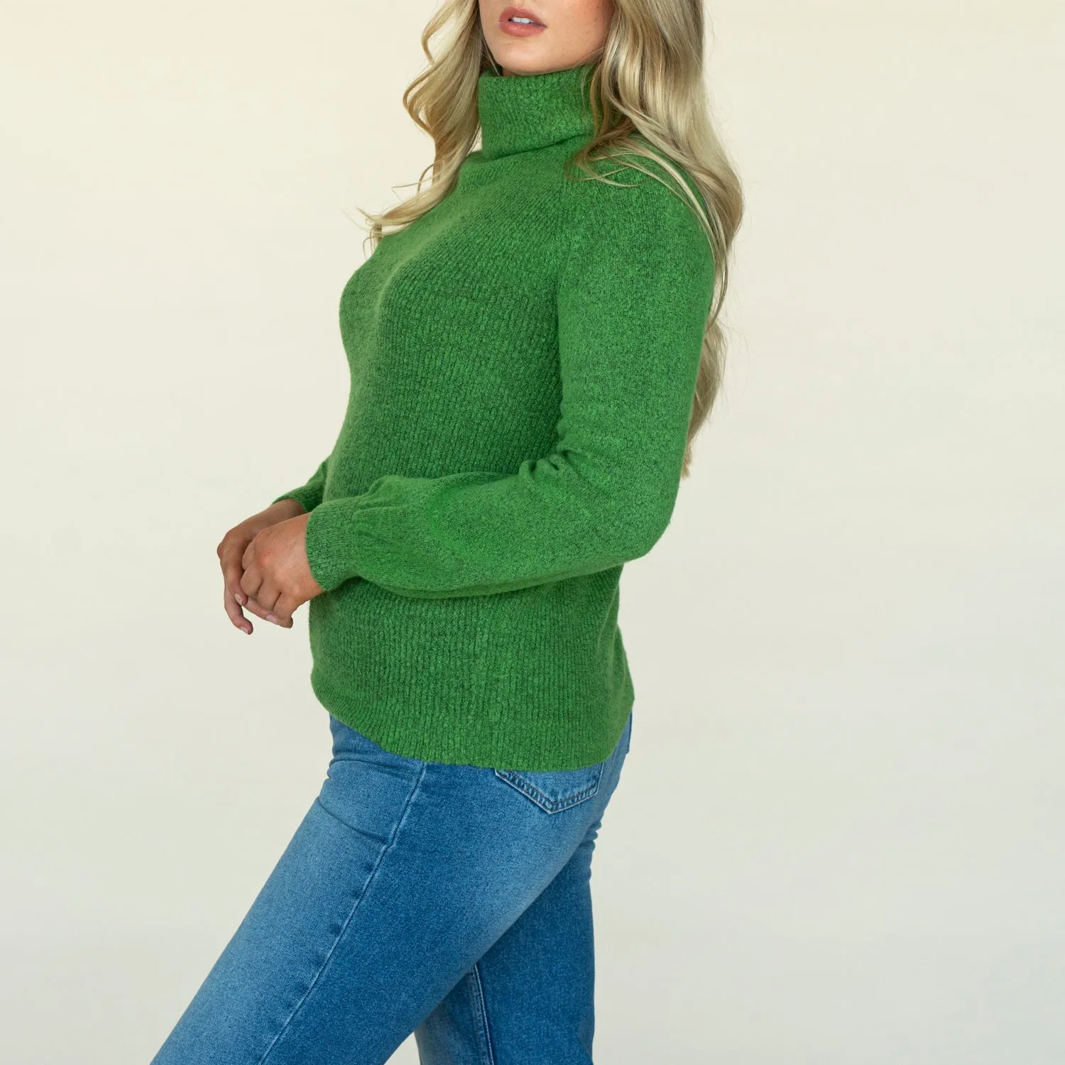 Roll Neck Raglan Sweater - Green