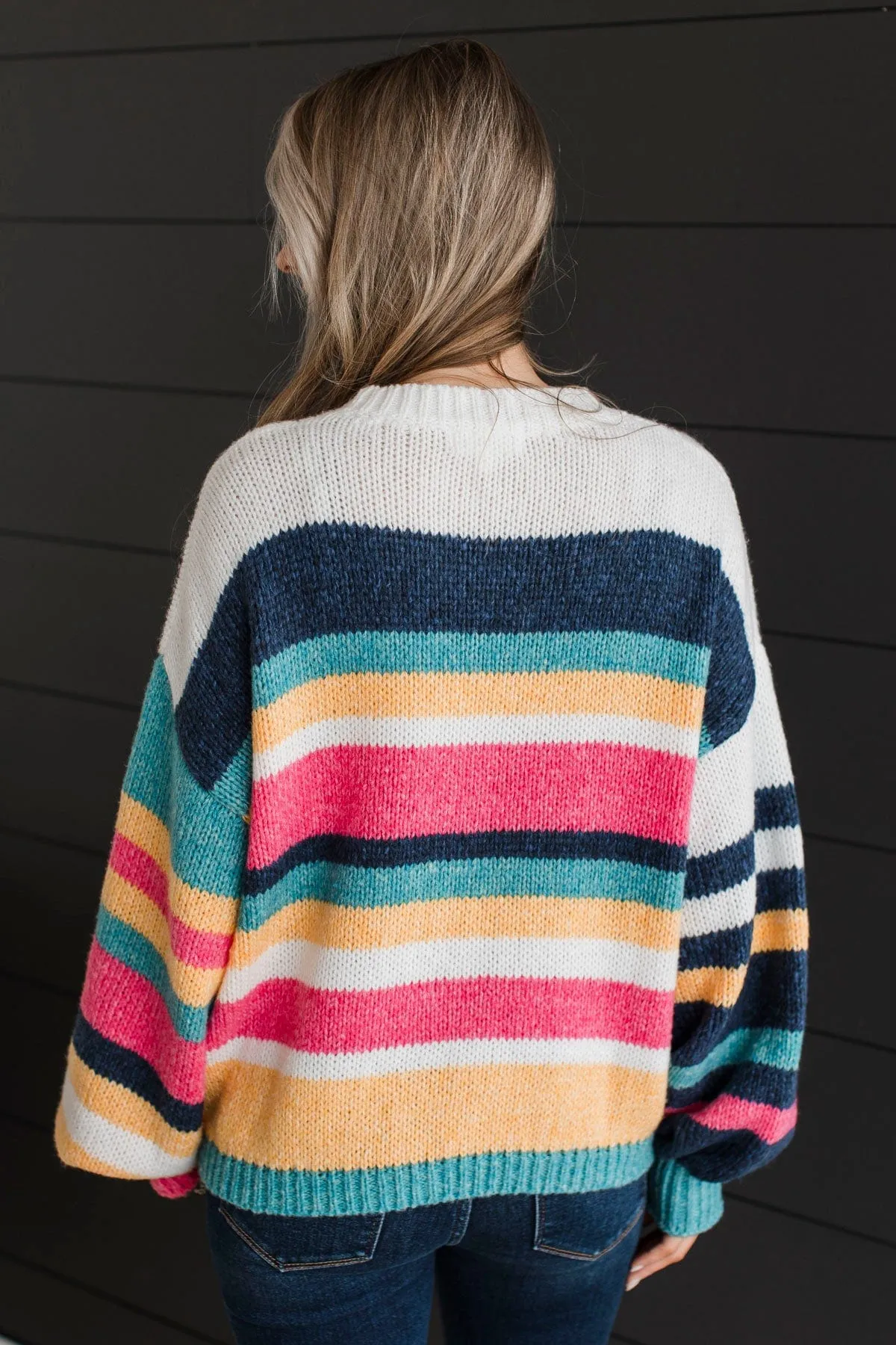 Romantic Heart Striped Sweater- Navy, Pink, & Ivory