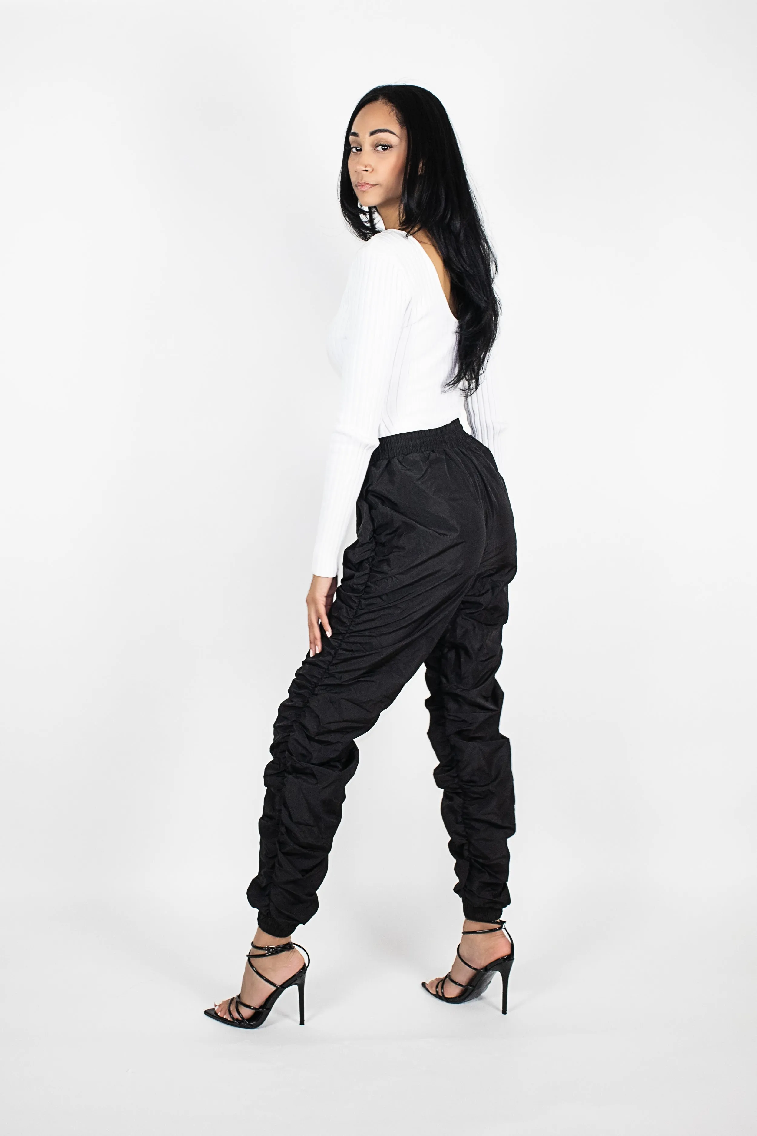 Ruched Jogger Pants Black