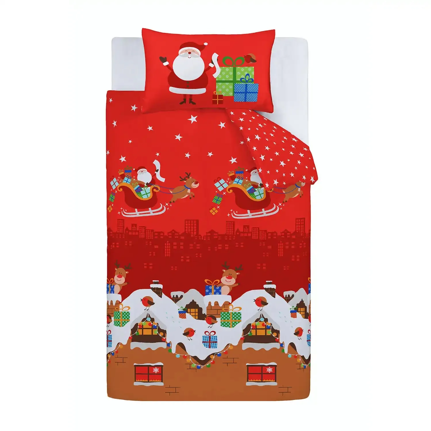 Santa's Christmas Presents Duvet Cover Set With Pillowcases Red