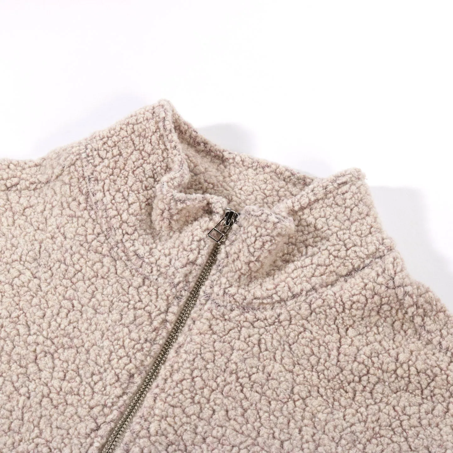 S.K. MANOR HILL HALF-ZIP FLEECE BEIGE WOOL PILE PINK SPECKLES