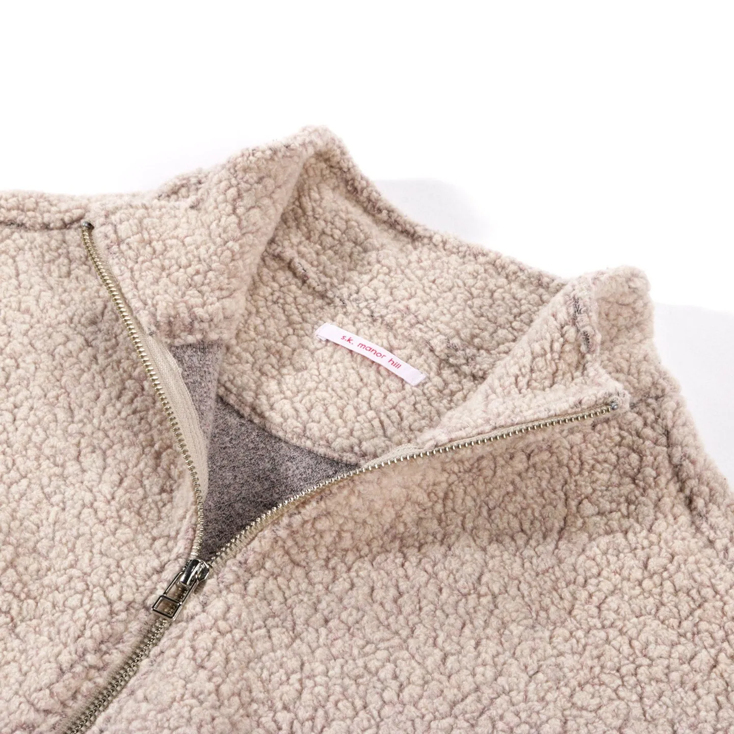 S.K. MANOR HILL HALF-ZIP FLEECE BEIGE WOOL PILE PINK SPECKLES