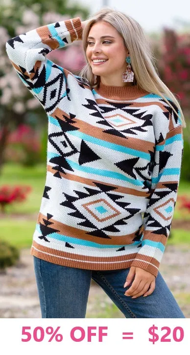 S,L,XL, 2X, 3X : WARM TRIBAL SWEATER