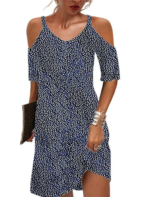 Spring Summer Polka Dot Mini Dress with Stylish V Neck