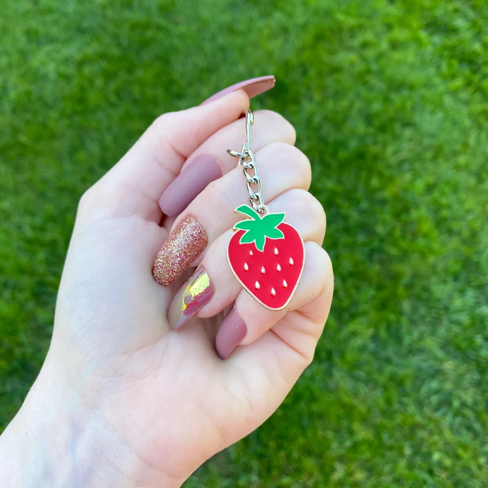 Strawberry Keychain - Cute Emoji- Kawaii Fruit/Food