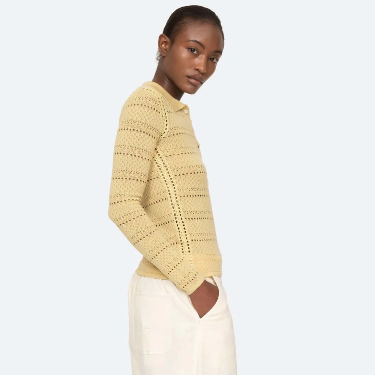 Syble Pointelle Collared Sweater - Yellow