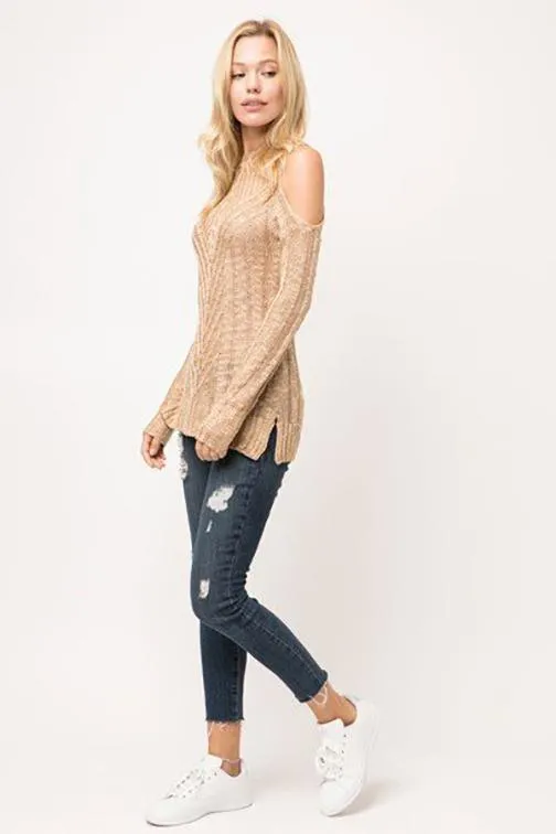 Taupe Ribbed Knit Long Sleeve Sweater Top