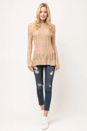 Taupe Ribbed Knit Long Sleeve Sweater Top