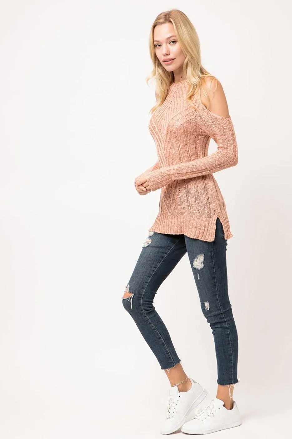 Taupe Ribbed Knit Long Sleeve Sweater Top