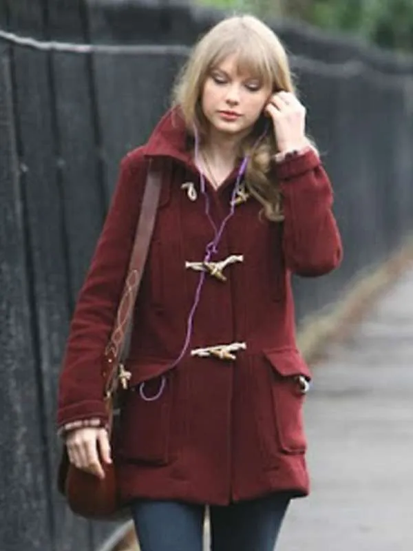 Taylor Swift Burgundy Toggle Coat - New American Jackets