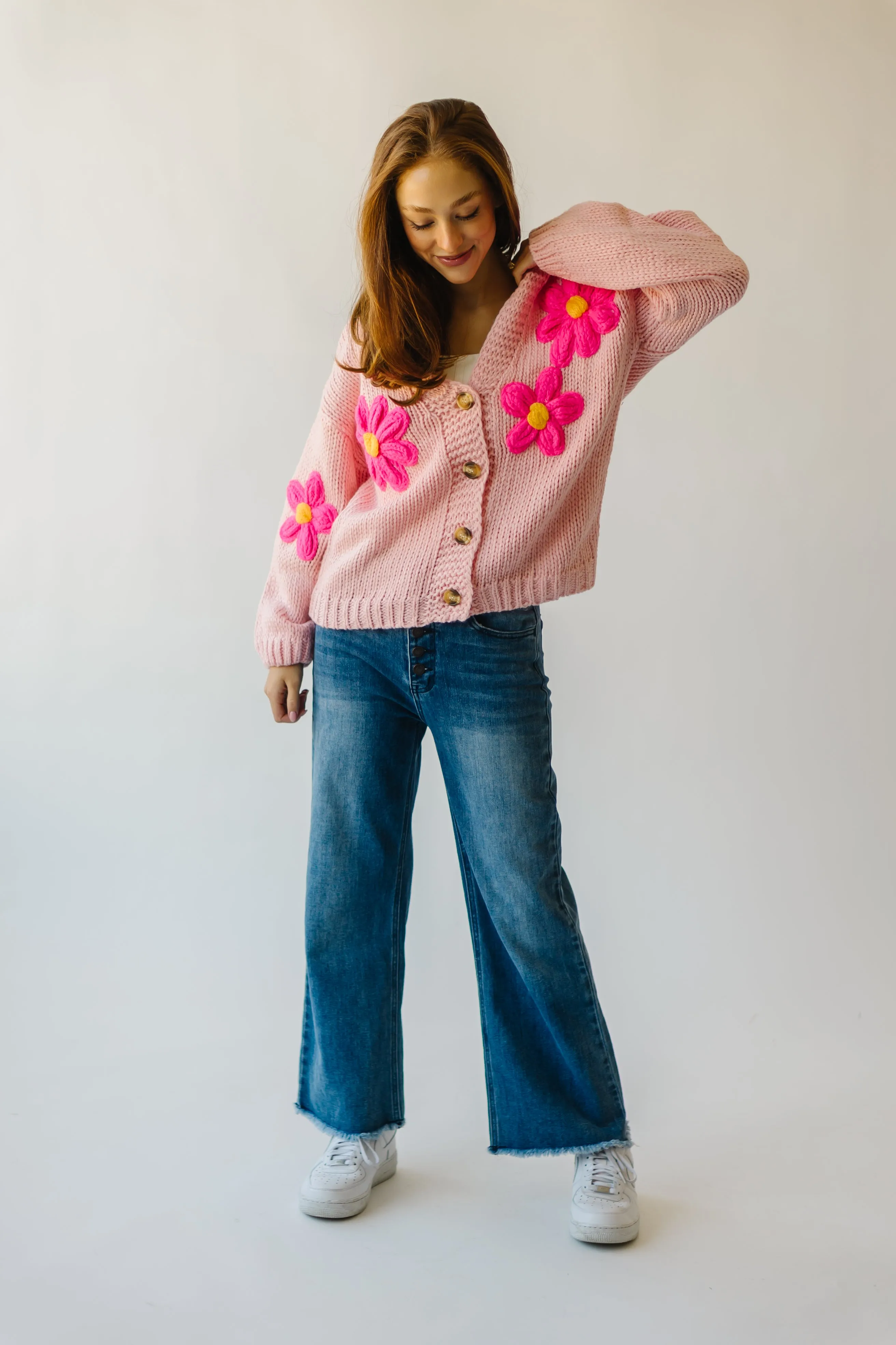 The Treft Floral Knit Cardigan in Pink