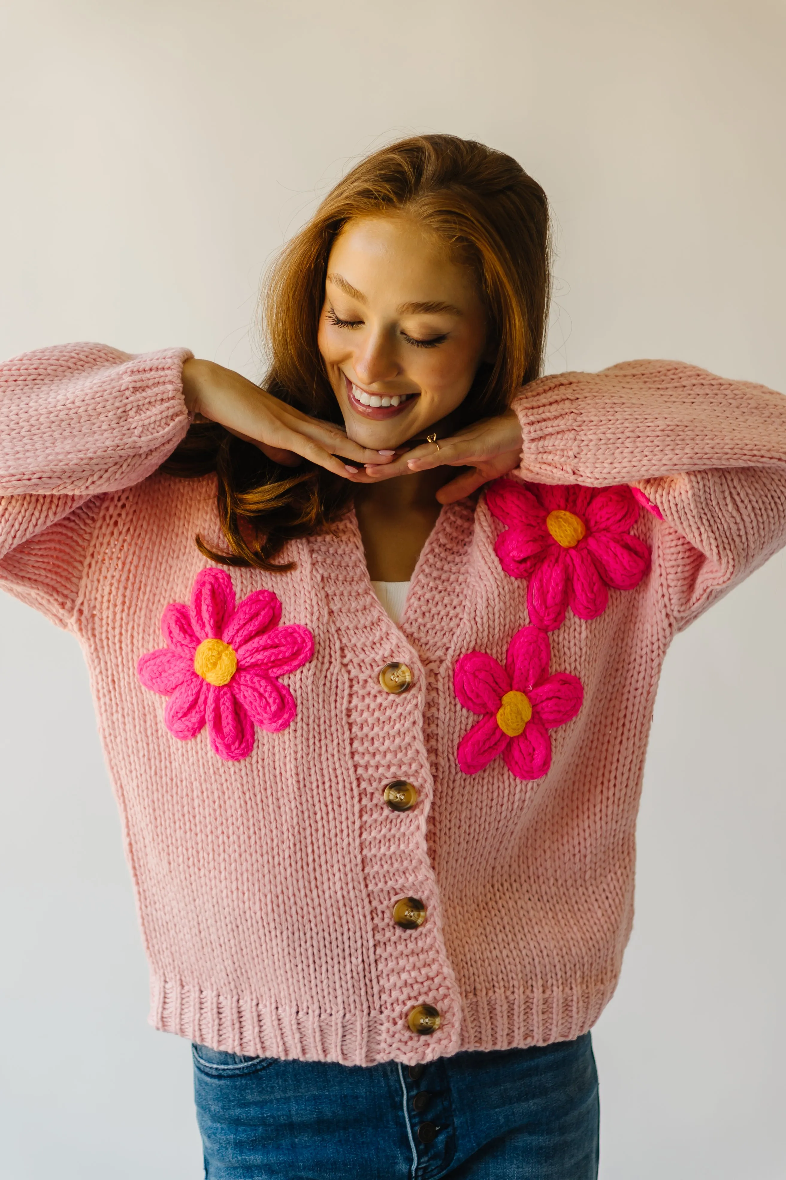 The Treft Floral Knit Cardigan in Pink