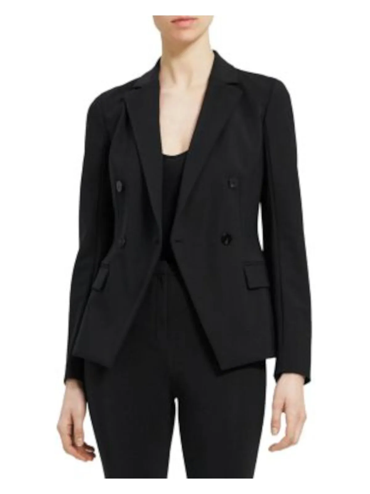 THEORY Womens Black Pocketed Lined Double Breasted Angle Front Wear To Work Blazer Jacket