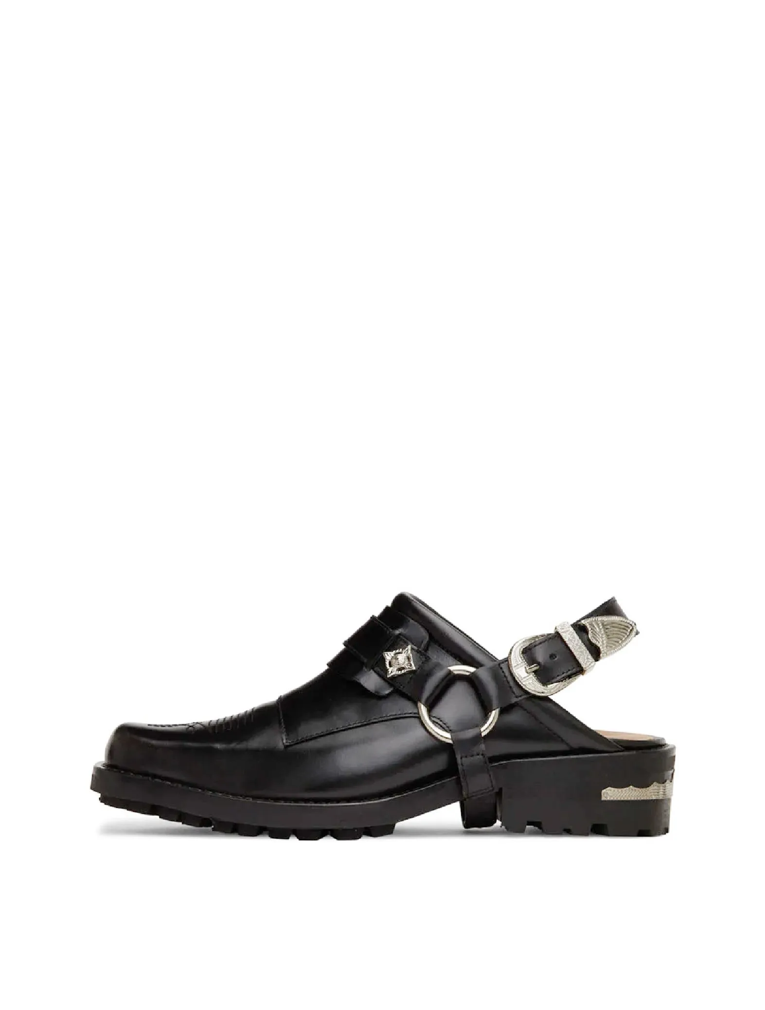 Toga Black Leather Slingback Loafers