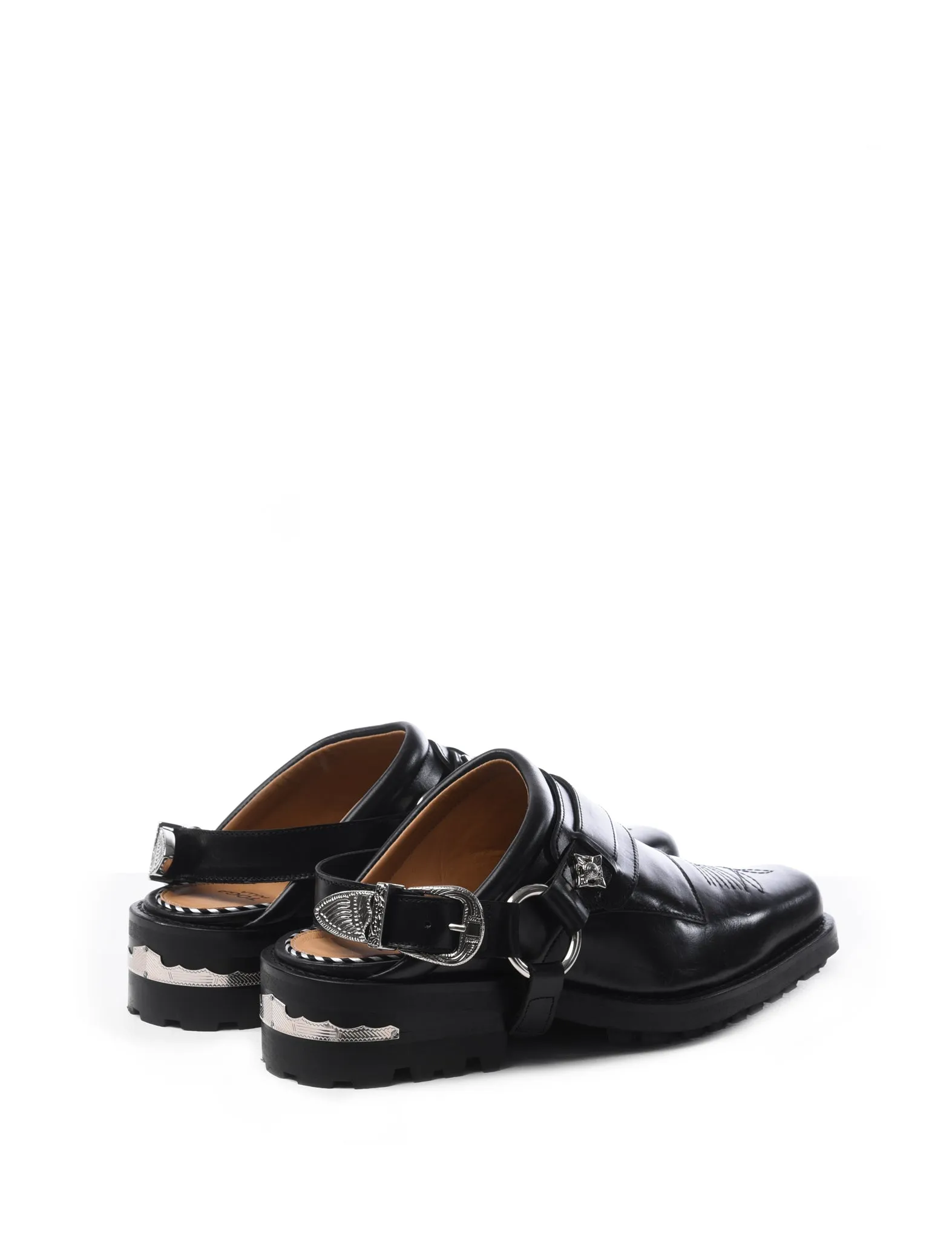 Toga Black Leather Slingback Loafers