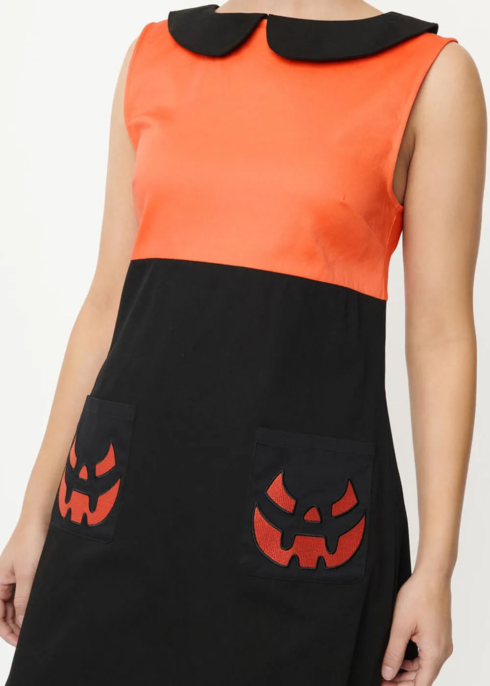 Unique Vintage Smak Parlor Pumpkin Power 60's Mini Dress Black Orange