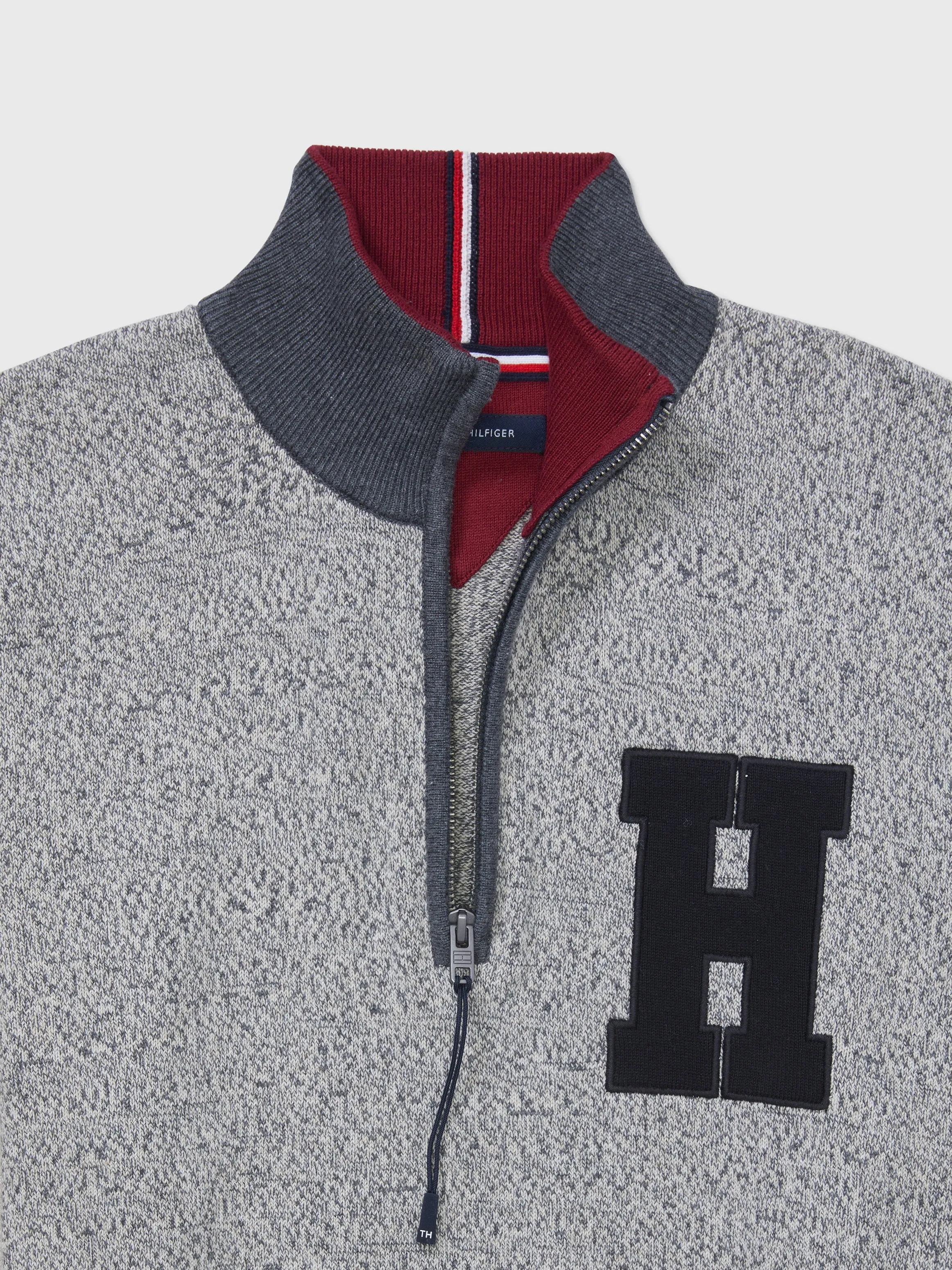 Varsity Quarter Zip Sweater (Mens) - Grey Heather