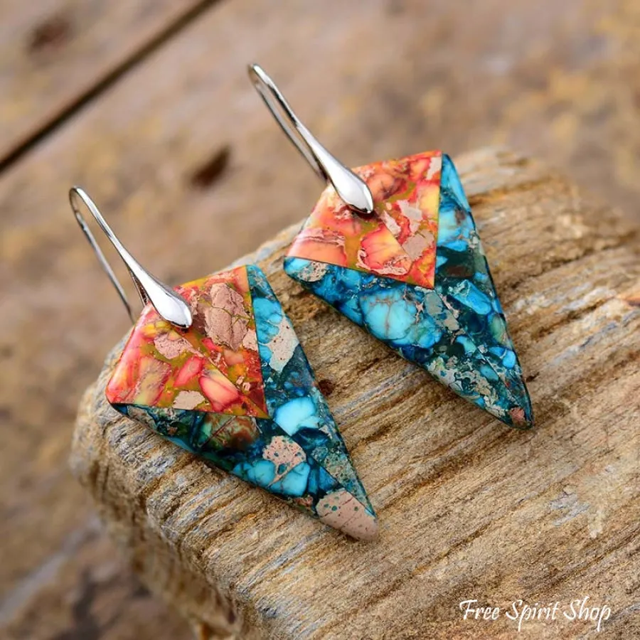 Vibrant Blue & Orange Jasper Earrings