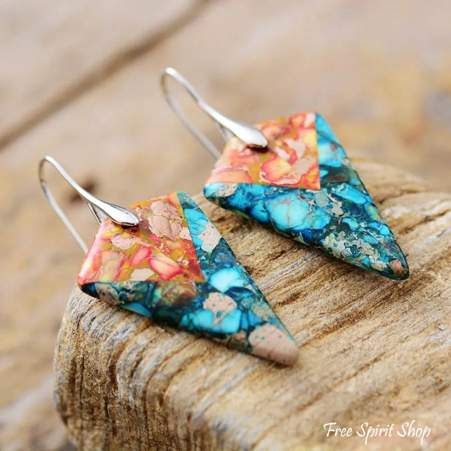 Vibrant Blue & Orange Jasper Earrings