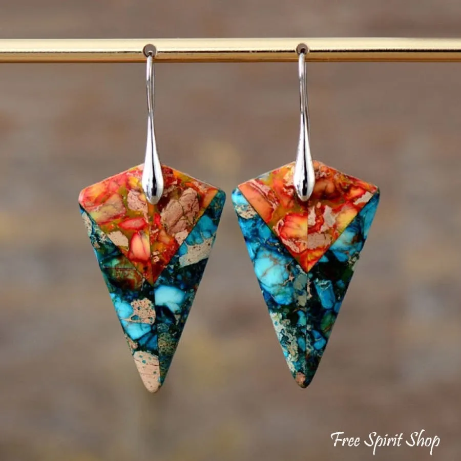 Vibrant Blue & Orange Jasper Earrings