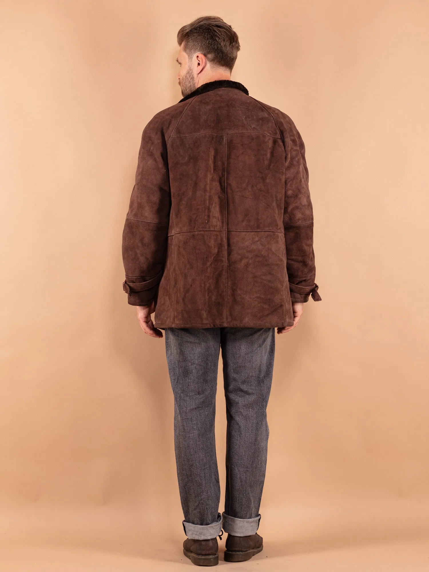 Vintage 70's Men Faded Sheepskin Coat in Brown