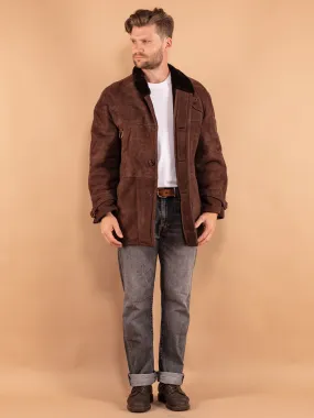 Vintage 70's Men Faded Sheepskin Coat in Brown