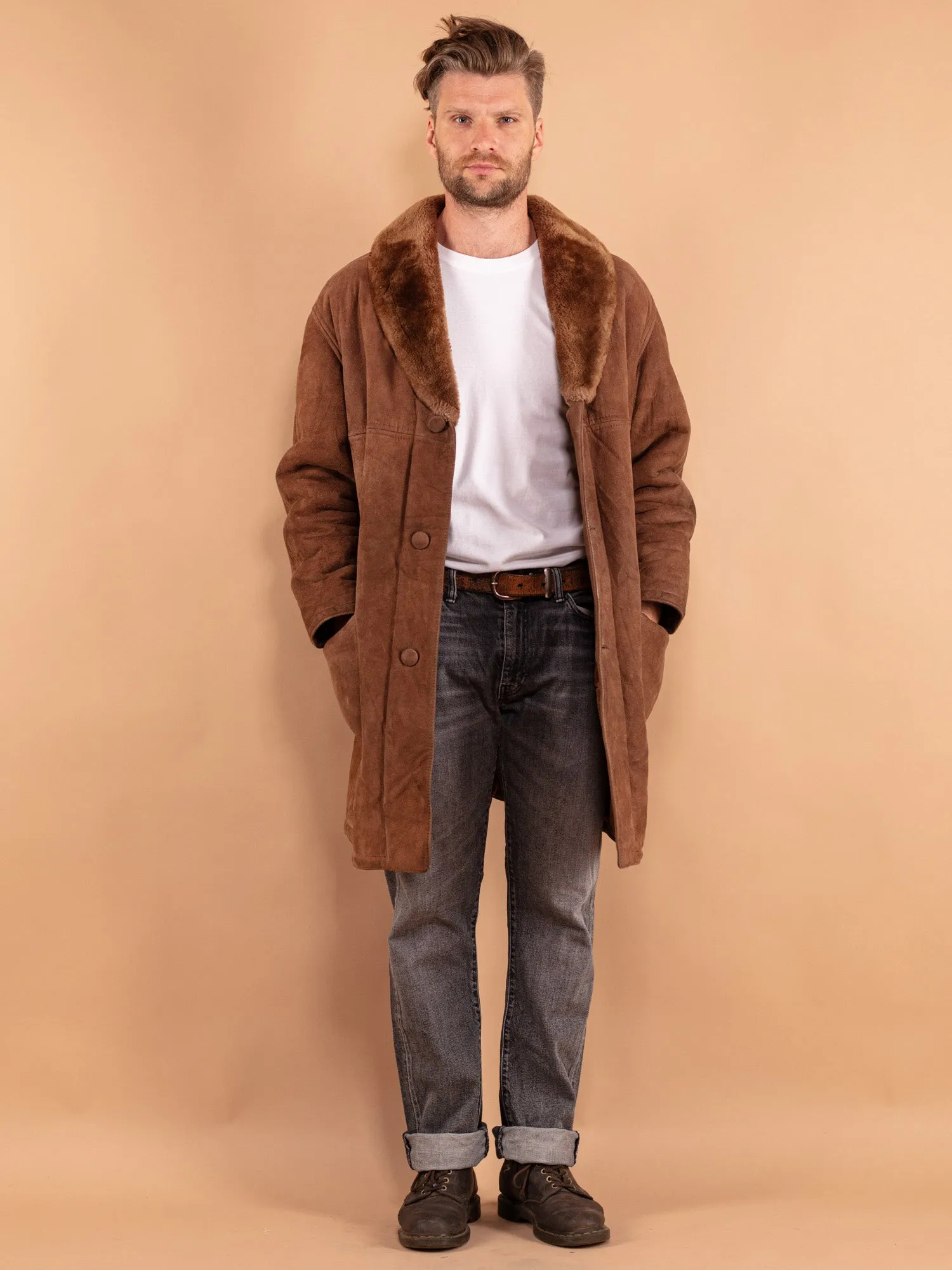 Vintage 70's Men Oversized Sheepskin Coat in Brown