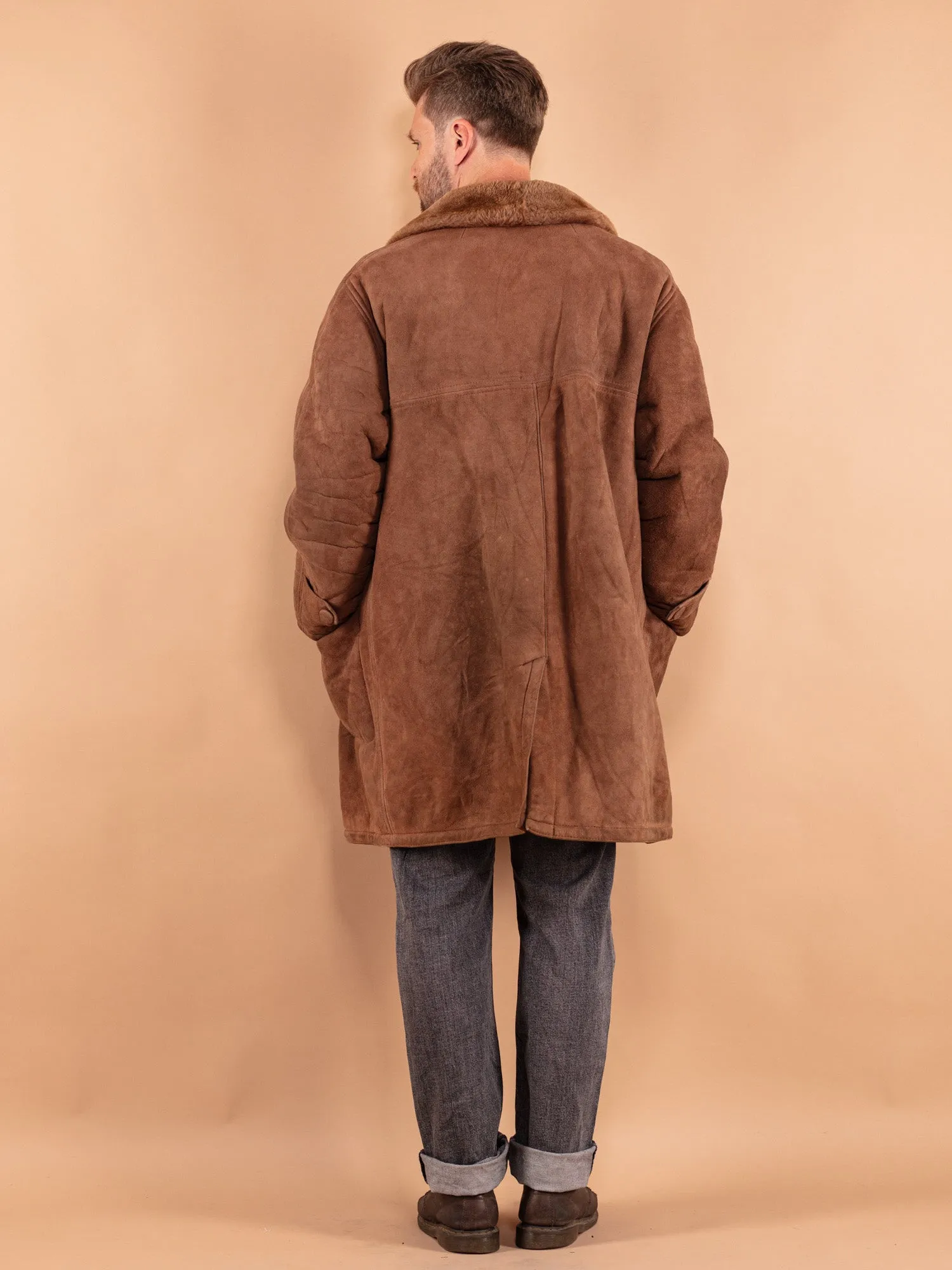 Vintage 70's Men Oversized Sheepskin Coat in Brown