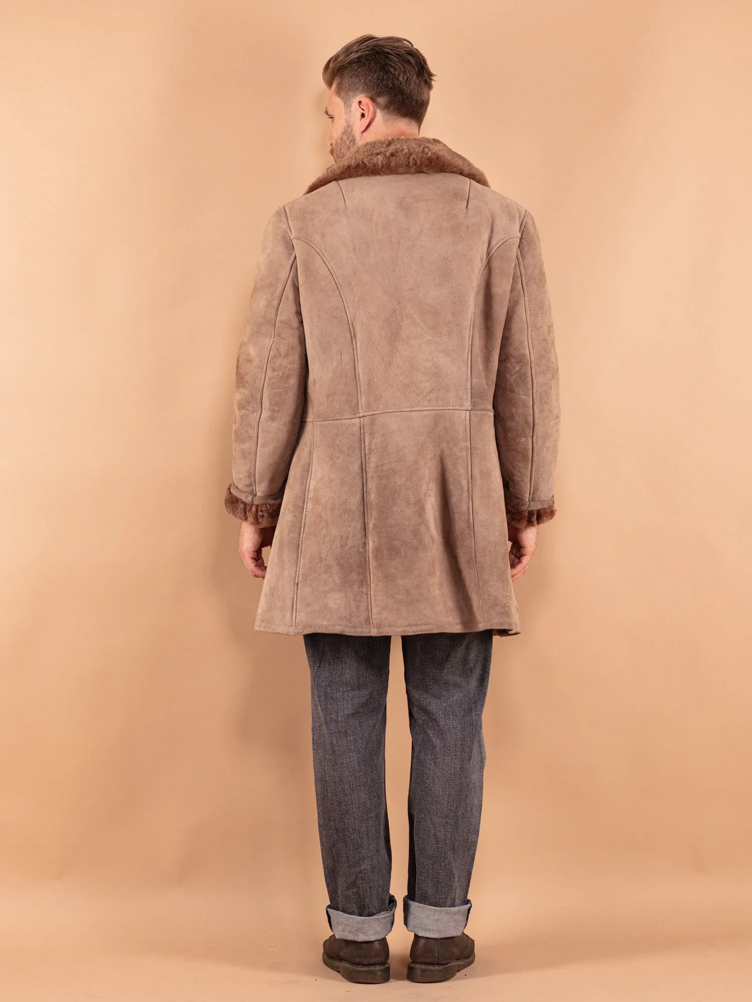 Vintage 70's Men Sheepskin Coat in Beige