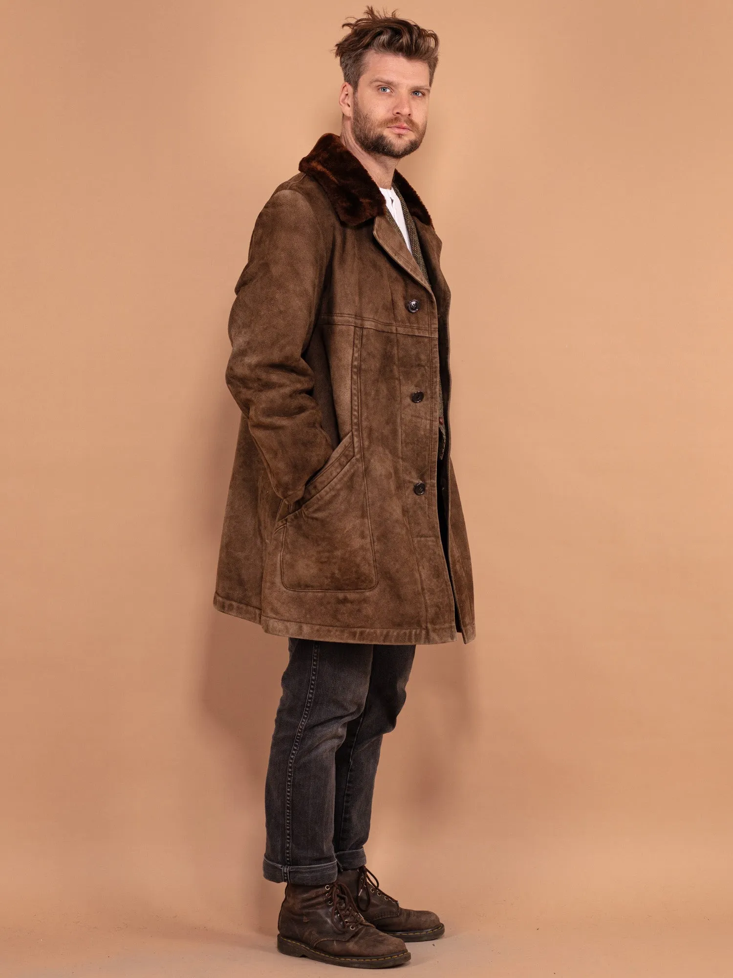 Vintage 70's Men Sheepskin Coat in Brown