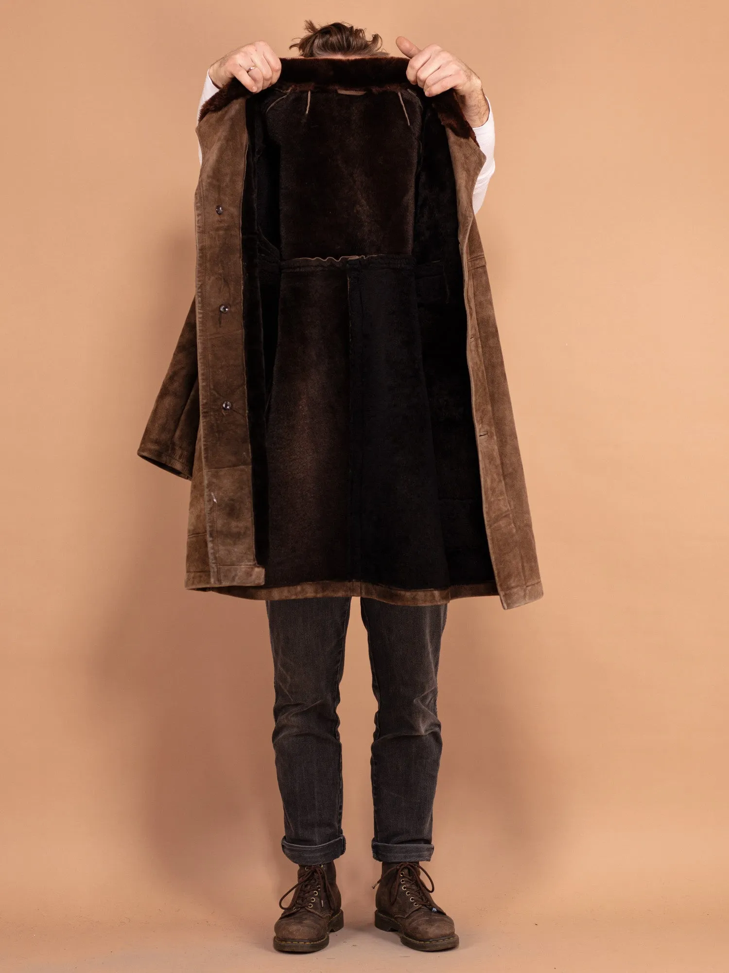 Vintage 70's Men Sheepskin Coat in Brown