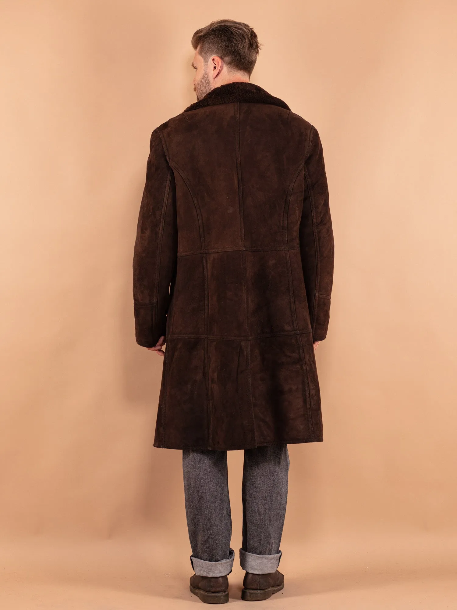 Vintage 70's Men Sheepskin Long Coat in Brown