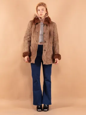 Vintage 70's Women Distressed Sheepskin Coat in Brown