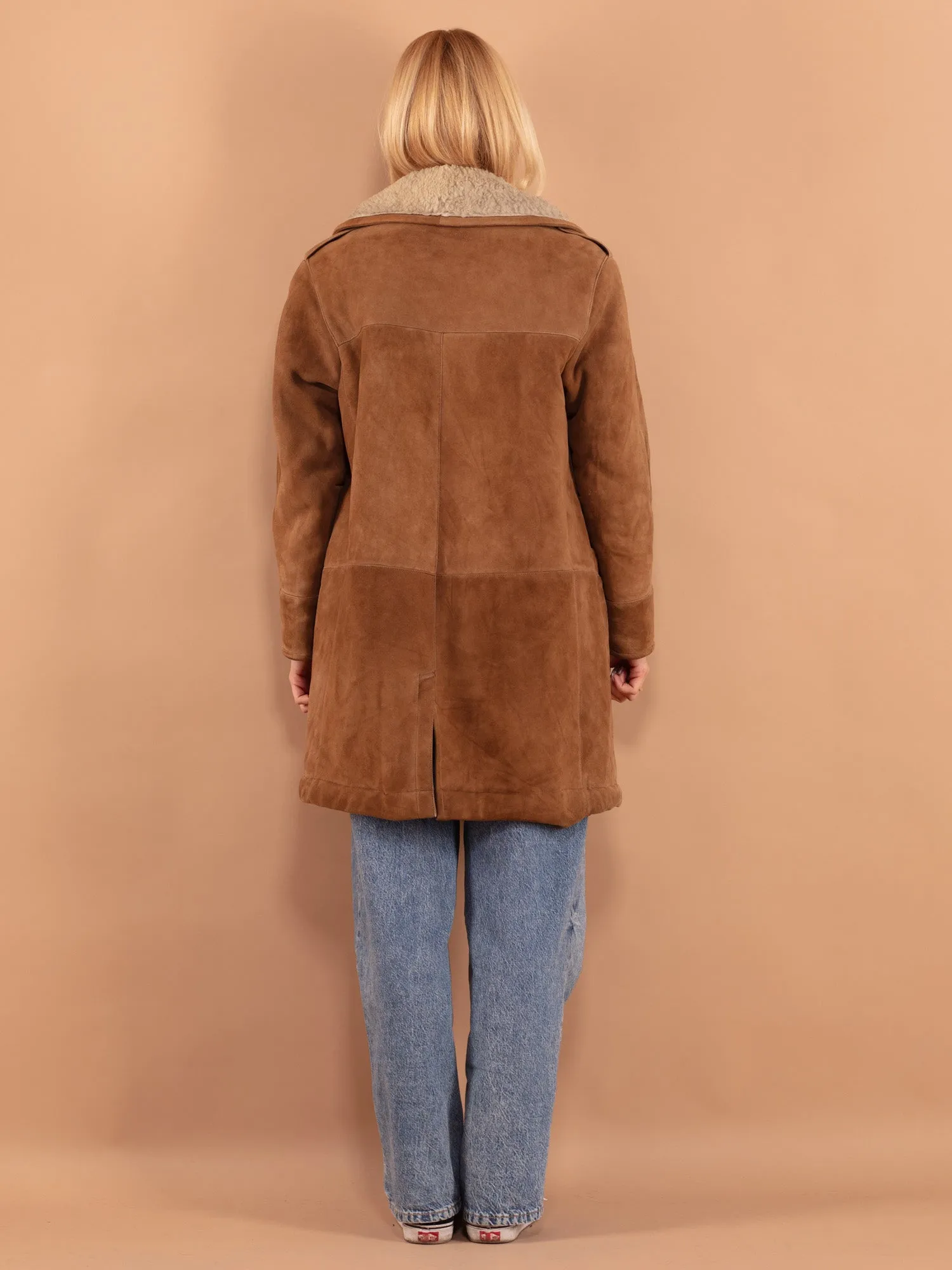 Vintage 70's Women Oversized Sheepskin Coat in Brown