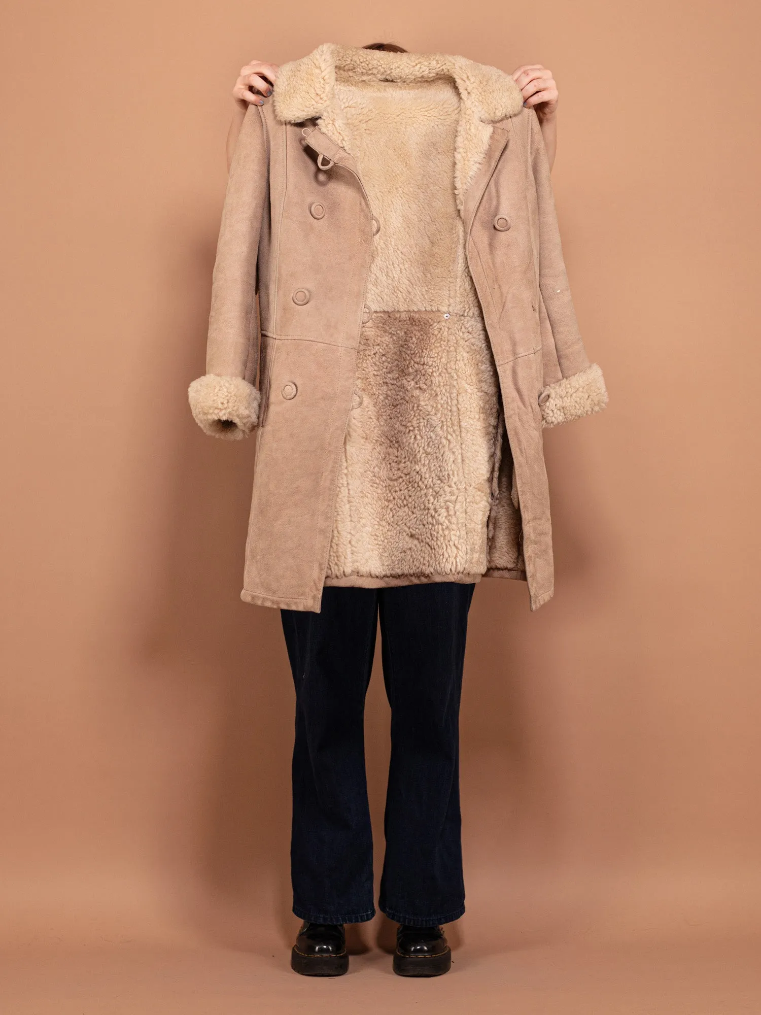 Vintage 70's Women Sheepskin Coat in Beige