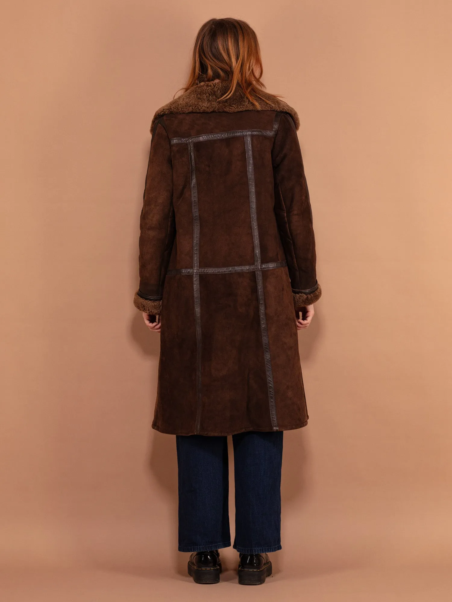 Vintage 70's Women Sheepskin Long Coat in Brown