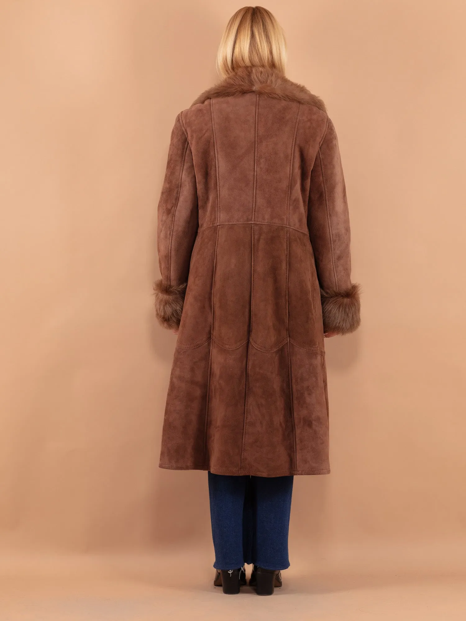 Vintage 70's Women Sheepskin Shearling Coat in Brown