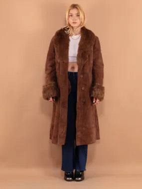 Vintage 70's Women Sheepskin Shearling Coat in Brown