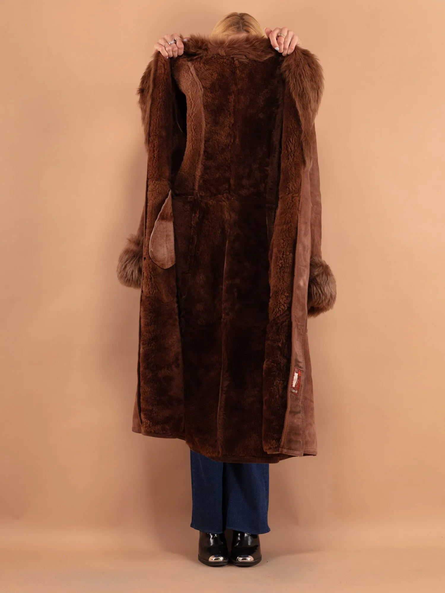 Vintage 70's Women Sheepskin Shearling Coat in Brown