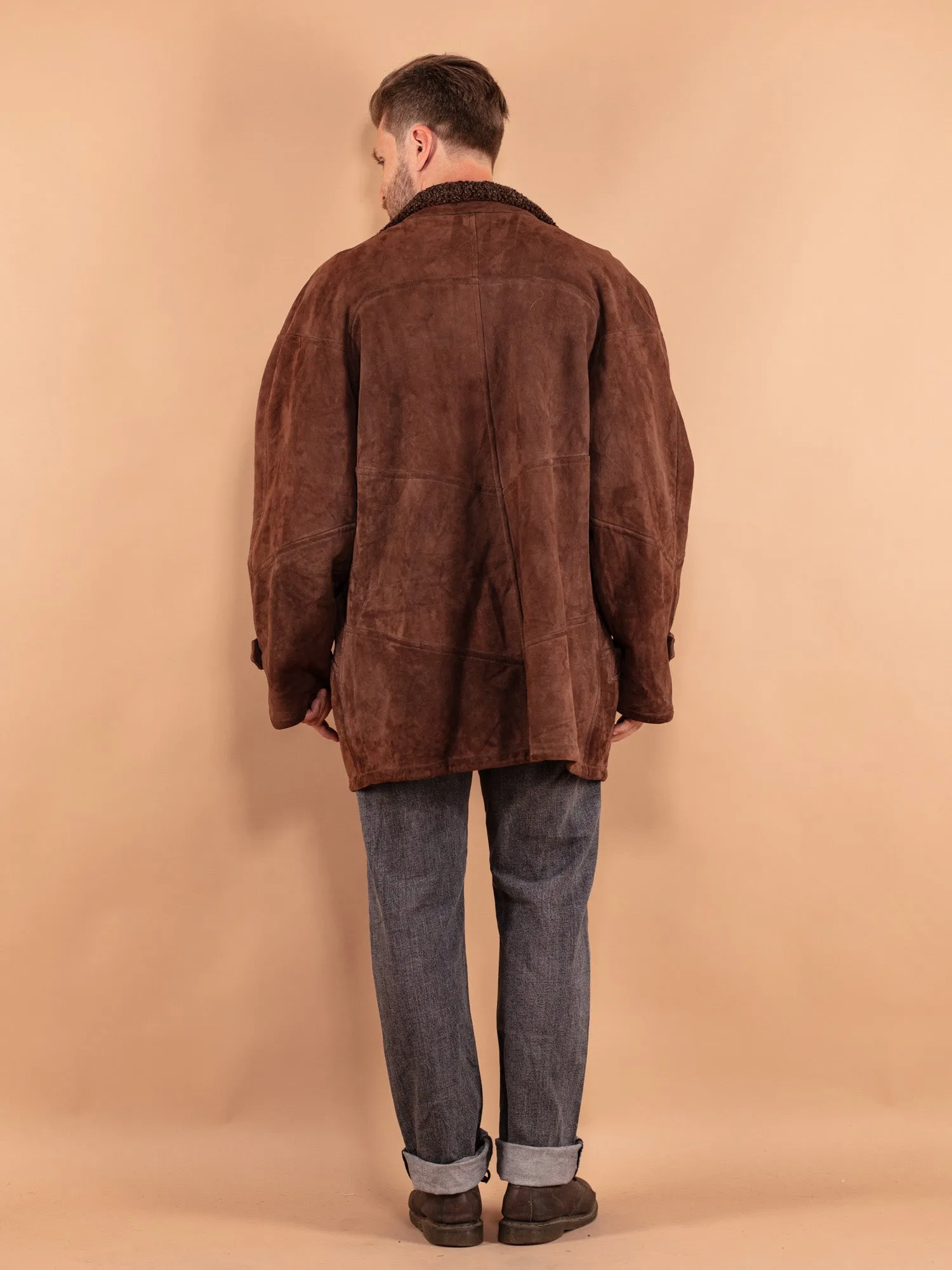 Vintage 80's Men Oversized Sheepskin Coat in Brown