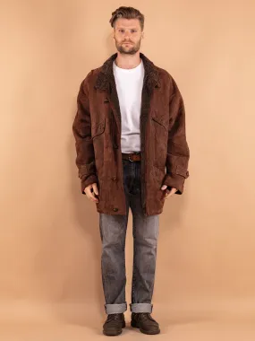 Vintage 80's Men Oversized Sheepskin Coat in Brown