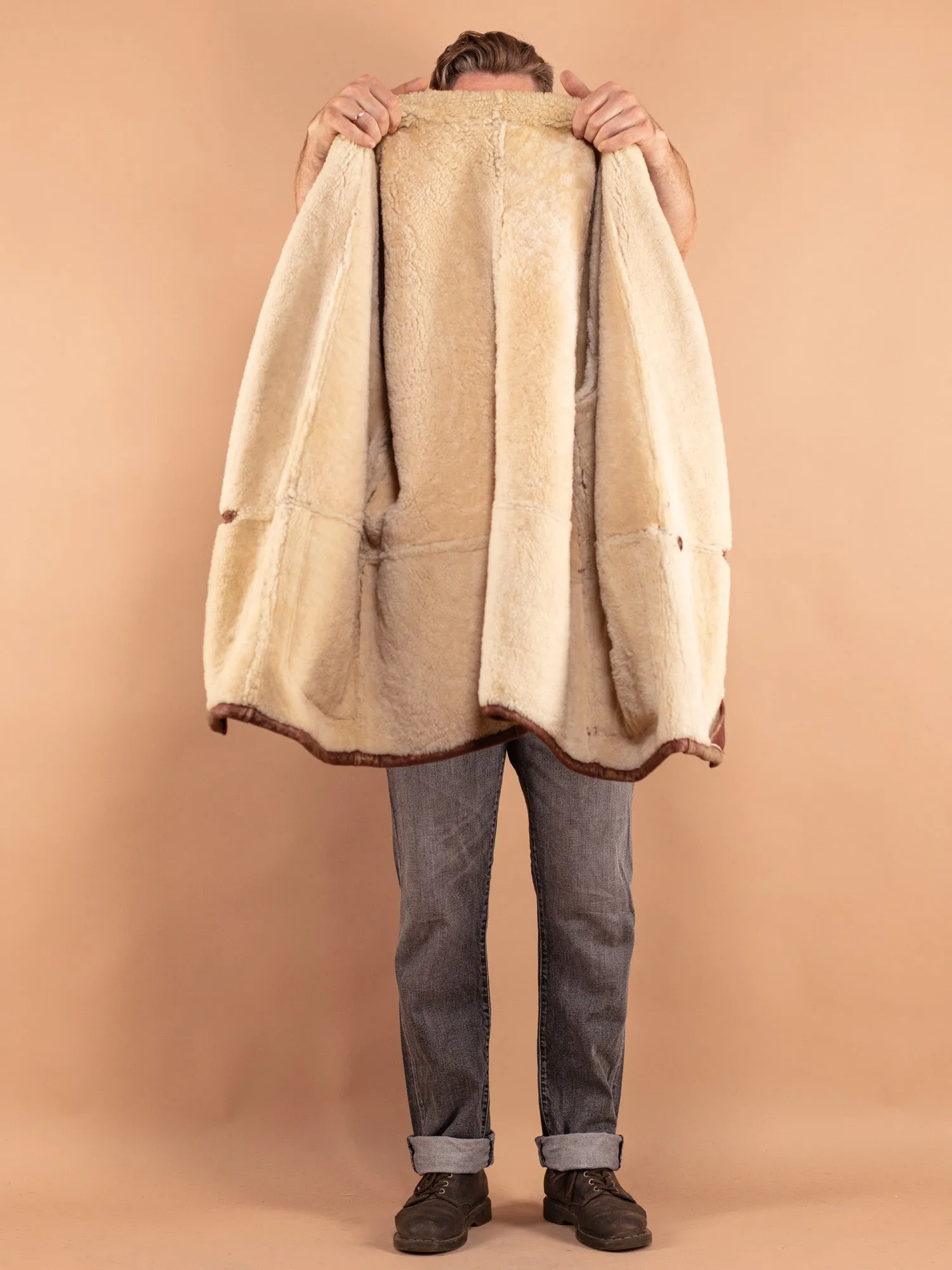 Vintage 80's Men Sheepskin Coat in Brown